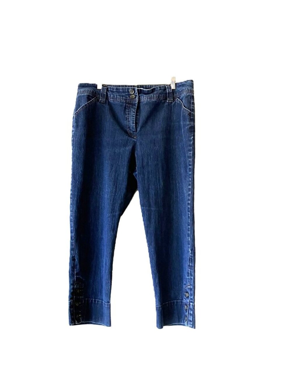 Charter Club Pant Shop Women's Size 14 Dark Wash Denim Capri Jeans Button Hem